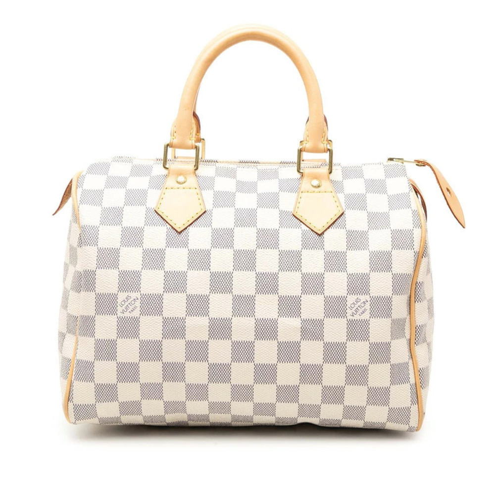 Louis Vuitton Damier Azur White Speedy Handbag Boston Bag White Leather